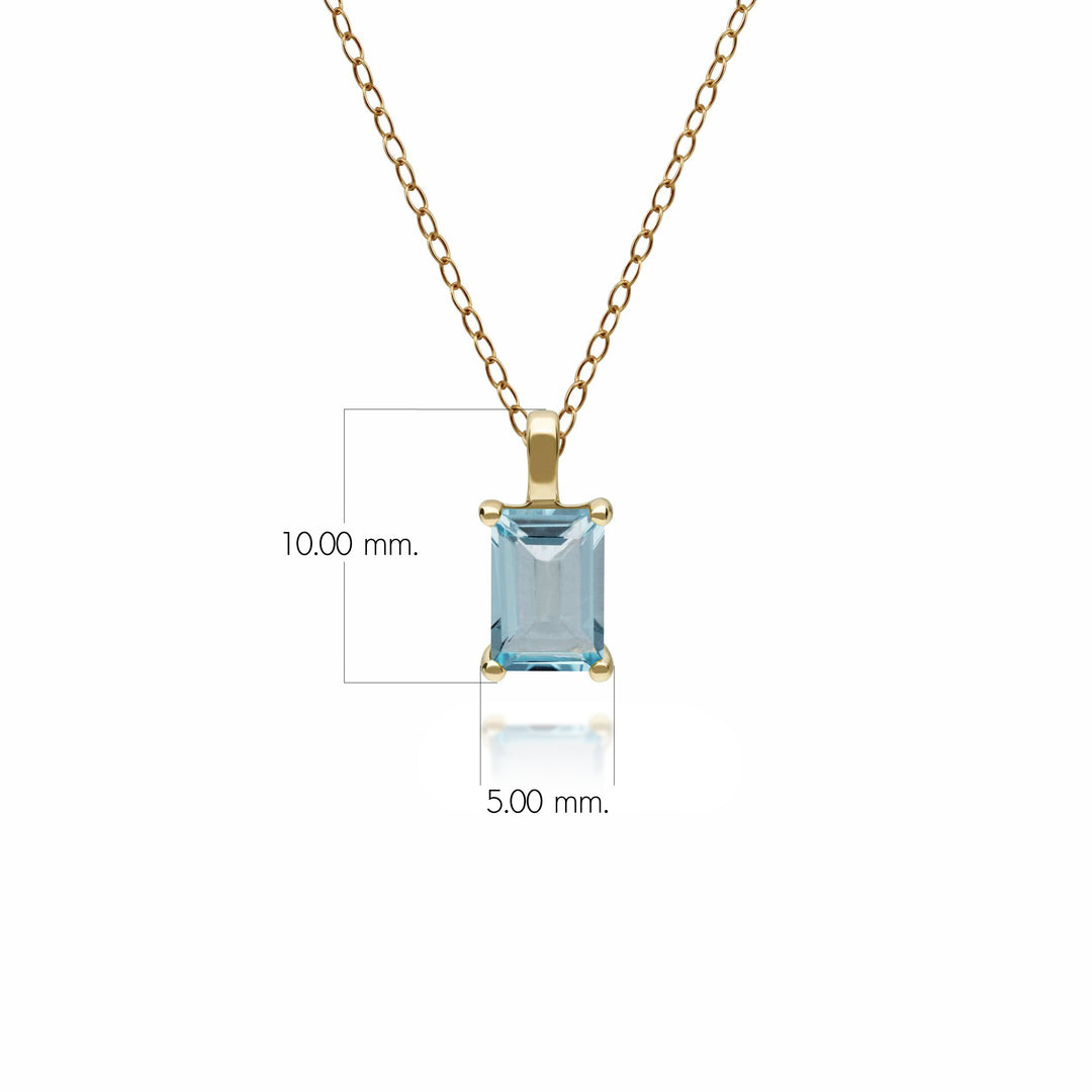 Klassischer Baguette Blue Topas Claw Set Anhänger in 9 Karat Gelbgold