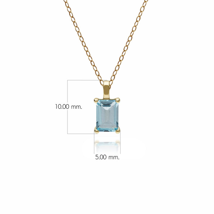 Klassischer Baguette Blue Topas Claw Set Anhänger in 9 Karat Gelbgold