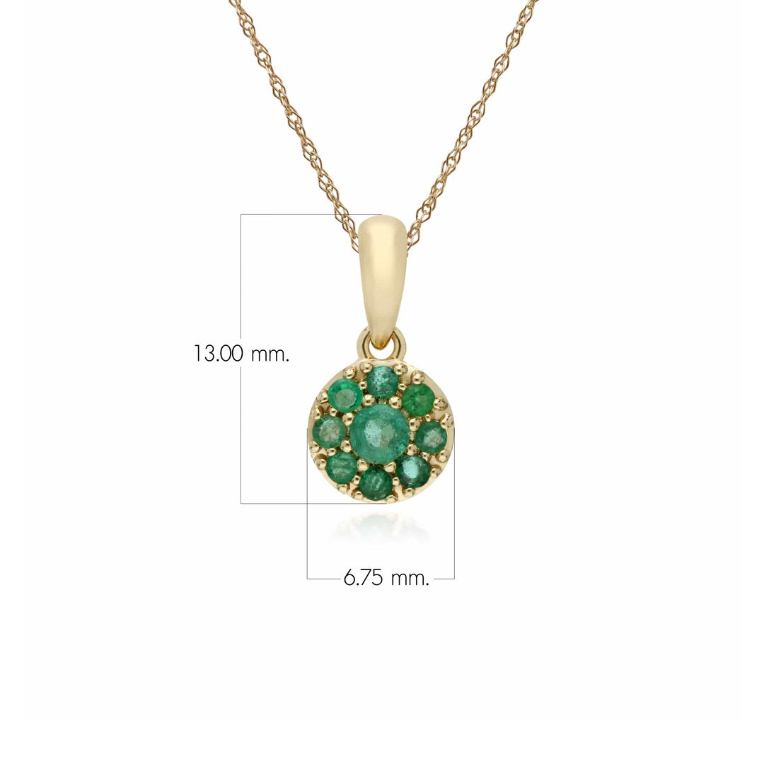 Cluster Round Smaragd Classic Anhänger und Kette in 9 Karat Gelbgold