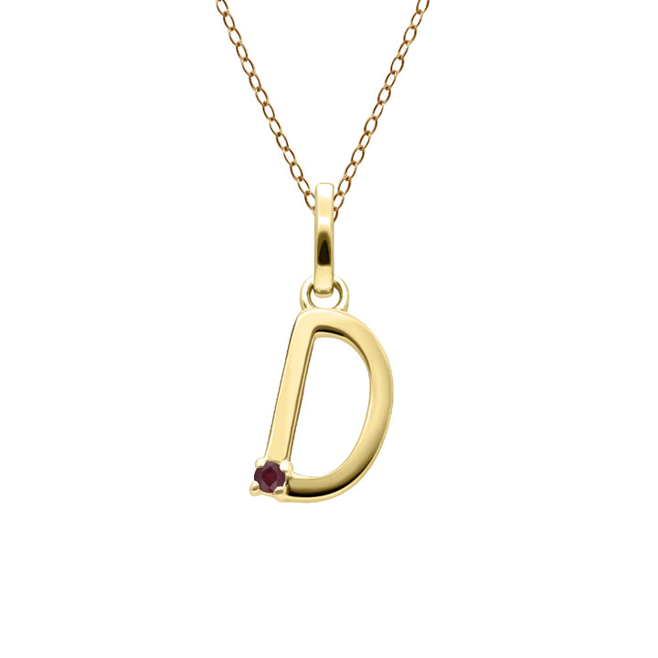 Anfangs-Rubin-Buchstaben-Halskette aus 9 Karat Gelbgold