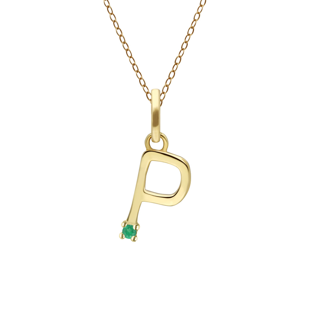 Anfangs-Smaragd-Buchstaben-Halskette aus 9 Karat Gelbgold