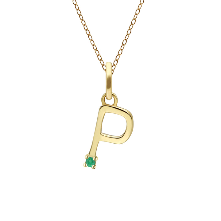 Anfangs-Smaragd-Buchstaben-Halskette aus 9 Karat Gelbgold