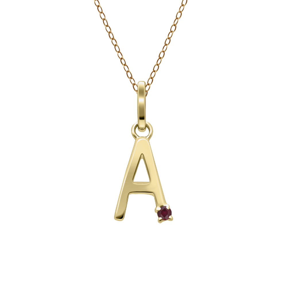 Anfangs-Rubin-Buchstaben-Halskette aus 9 Karat Gelbgold