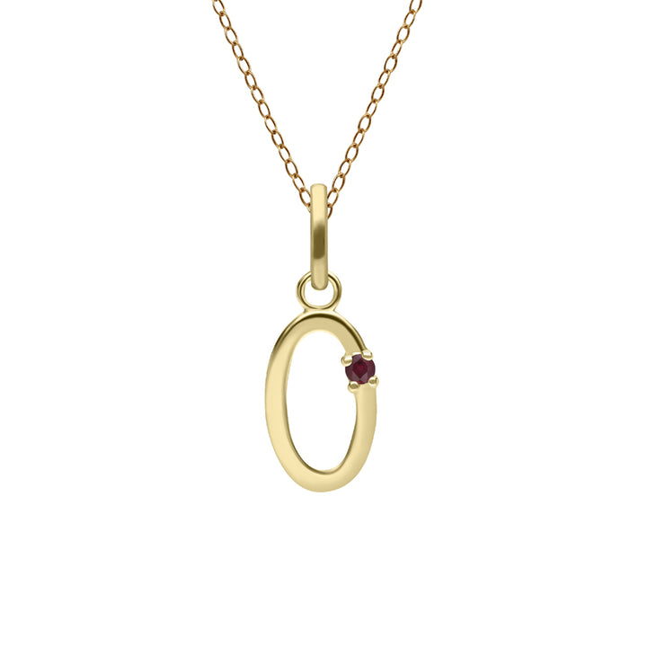 Anfangs-Rubin-Buchstaben-Halskette aus 9 Karat Gelbgold