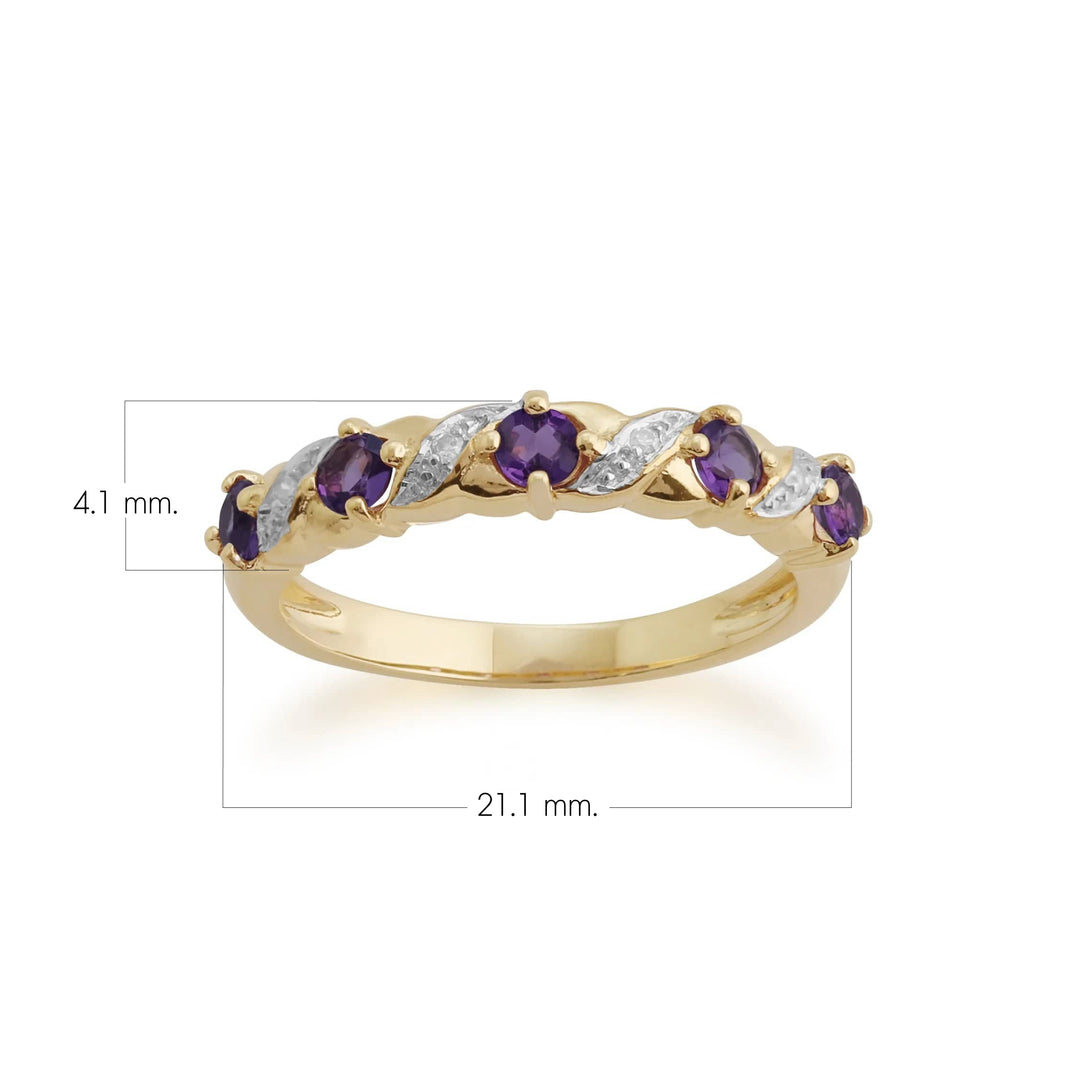 Klassischer halber Ewigkeitsring aus Amethyst und Diamant in 9 Karat Gelbgold