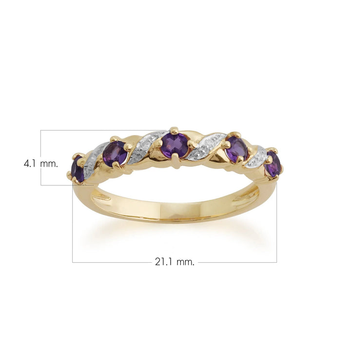 Klassischer halber Ewigkeitsring aus Amethyst und Diamant in 9 Karat Gelbgold