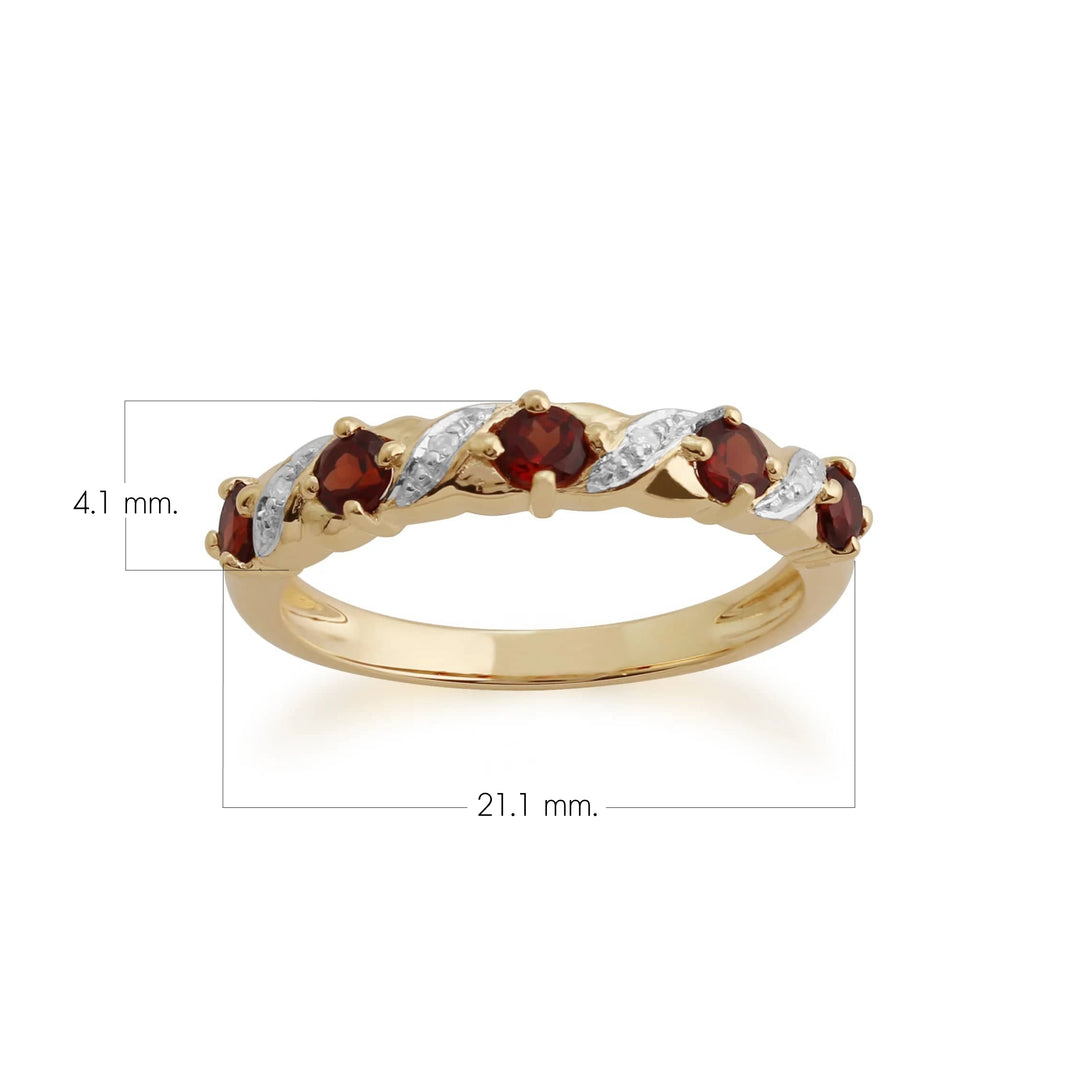 Klassischer runder halber Ewigkeitsring mit Granat und Diamant in 9 Karat Gelbgold