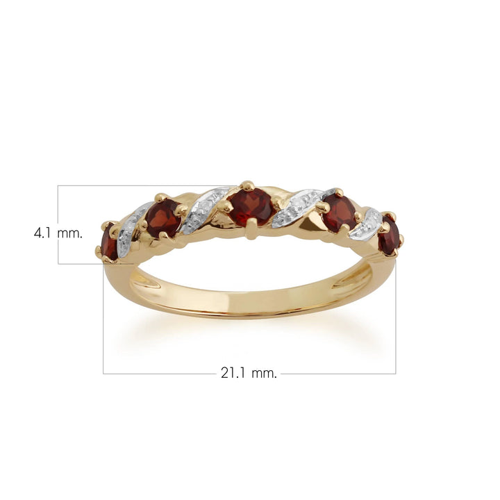Klassischer runder halber Ewigkeitsring mit Granat und Diamant in 9 Karat Gelbgold