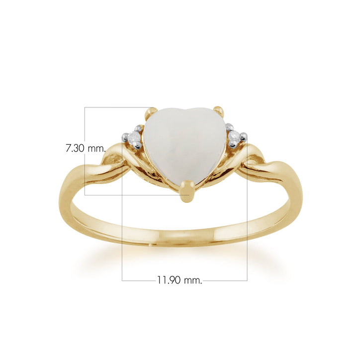 Klassischer Opal- und Diamanten-Herzring in 9 Karat Gelbgold