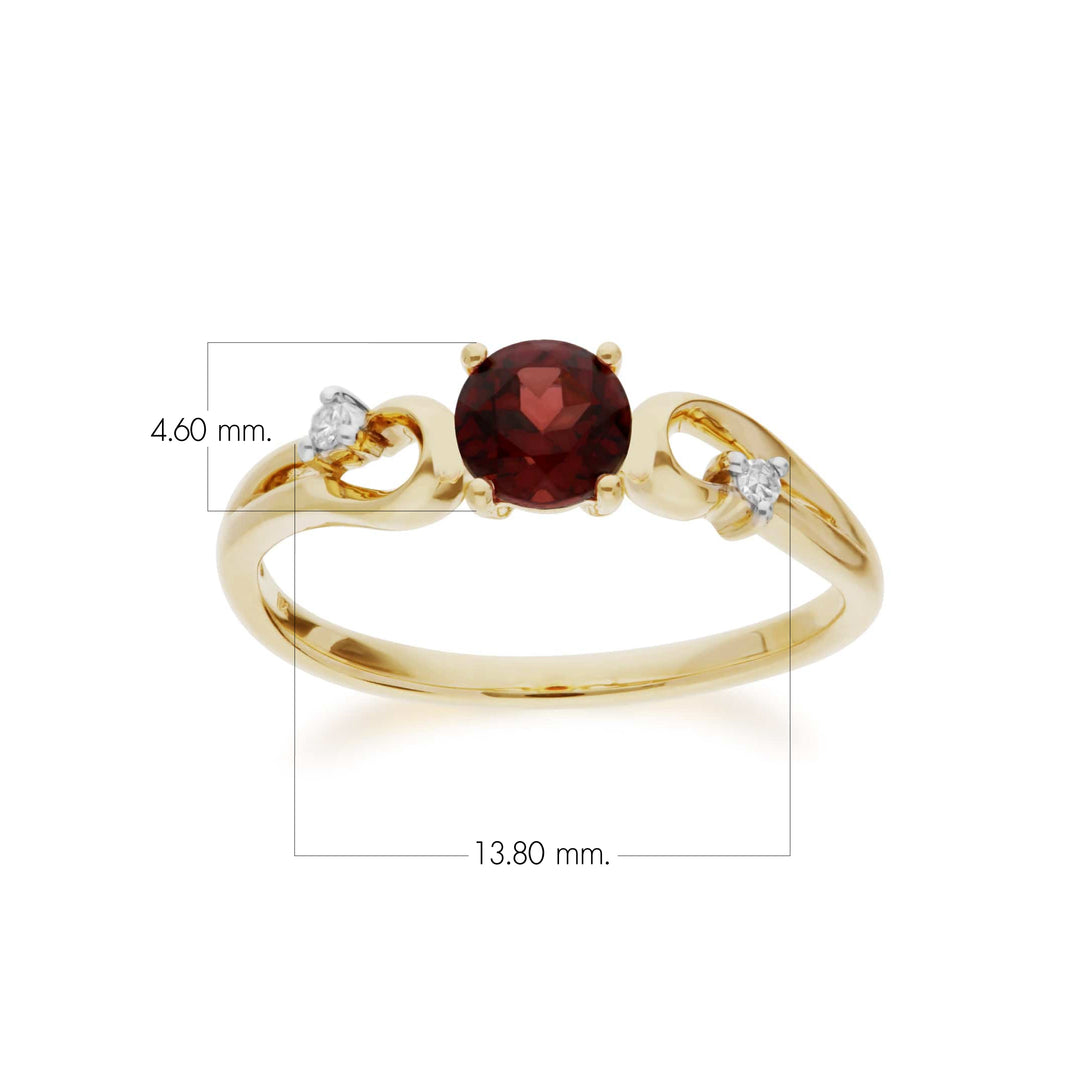Klassischer runder Granat- und Diamantring in 9 Karat Gelbgold