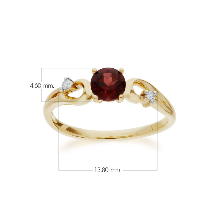 Klassischer runder Granat- und Diamantring in 9 Karat Gelbgold
