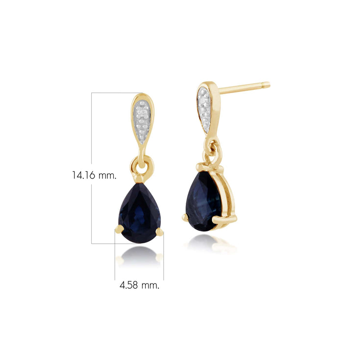 Klassische Birnen-Saphir-Diamant-Ohrringe in 9 Karat Gelbgold
