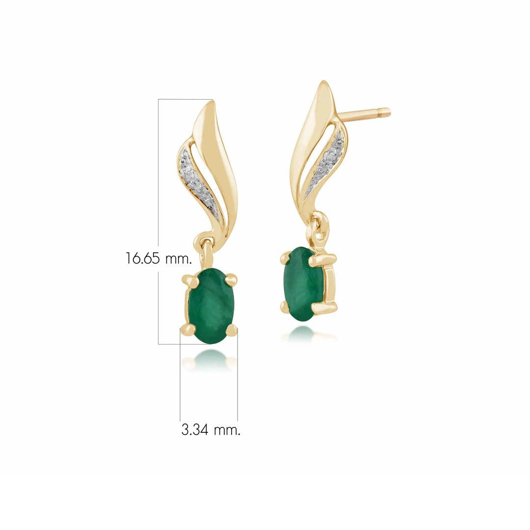 Klassische ovale Smaragd- und Diamant-Tropfenohrringe in 9 Karat Gelbgold