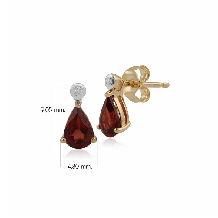 Klassische Birnen-Granat- und Diamant-Ohrringe in 9 Karat Gelbgold