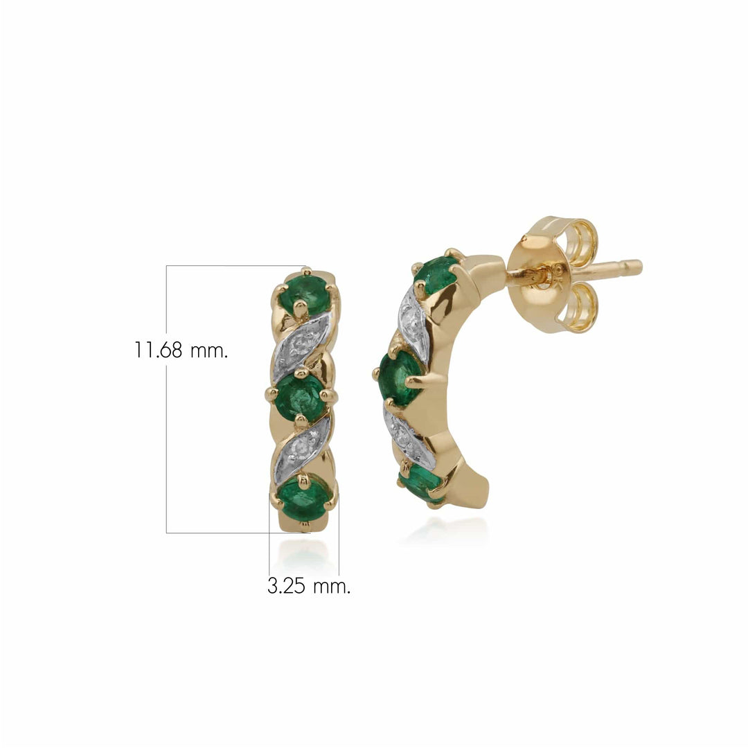 Halbe Creolen im Jugendstil mit Smaragden und Diamanten in 9 Karat Gold
