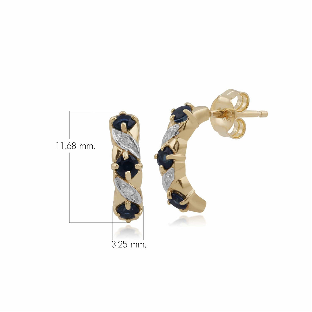 Jugendstil-Saphir- und Diamant-Hoop-Ohrringe in 9 Karat Gold