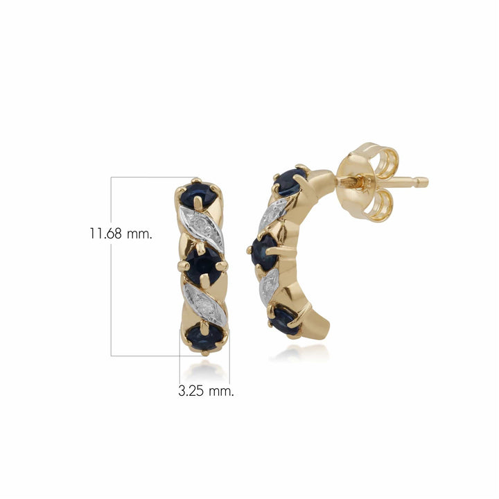 Jugendstil-Saphir- und Diamant-Hoop-Ohrringe in 9 Karat Gold
