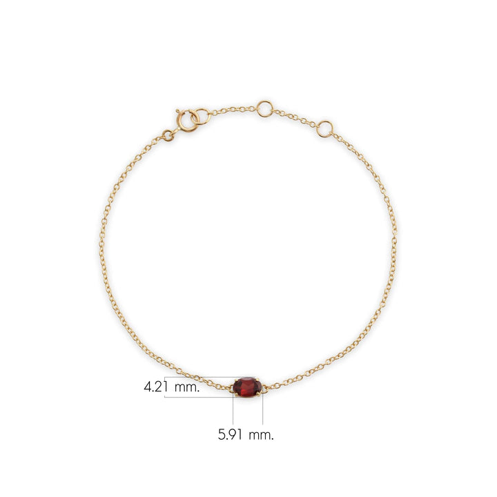 Klassische ovale Granat-Einzelstein-Tropfenohrringe und Armband in 9-karätigem Gelbgold