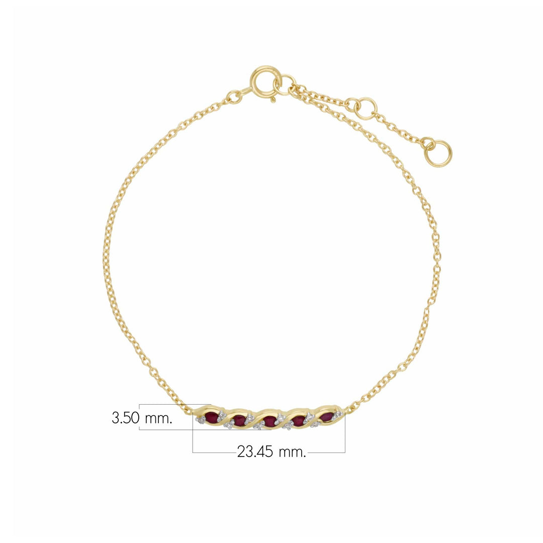 Gedrehtes Armband im klassischen Stil mit fünf Rubinen und Diamanten in 9 Karat Gelbgold