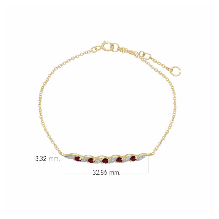 Klassisches Spiralarmband aus Rubinen und Diamanten in 9 Karat Gelbgold