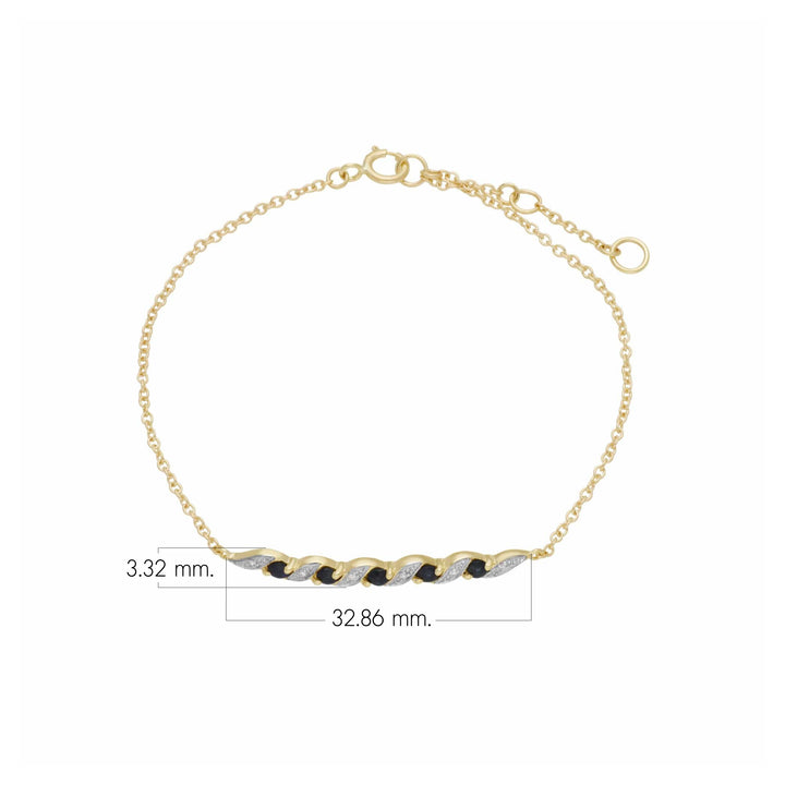 Klassisches Saphir- und Diamant-Spiralarmband in 9 Karat Gelbgold
