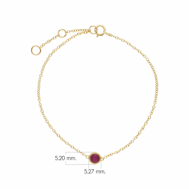 Klassisches einzelnes rundes Rubin-Milgrain-Armband aus 9 Karat Gelbgold