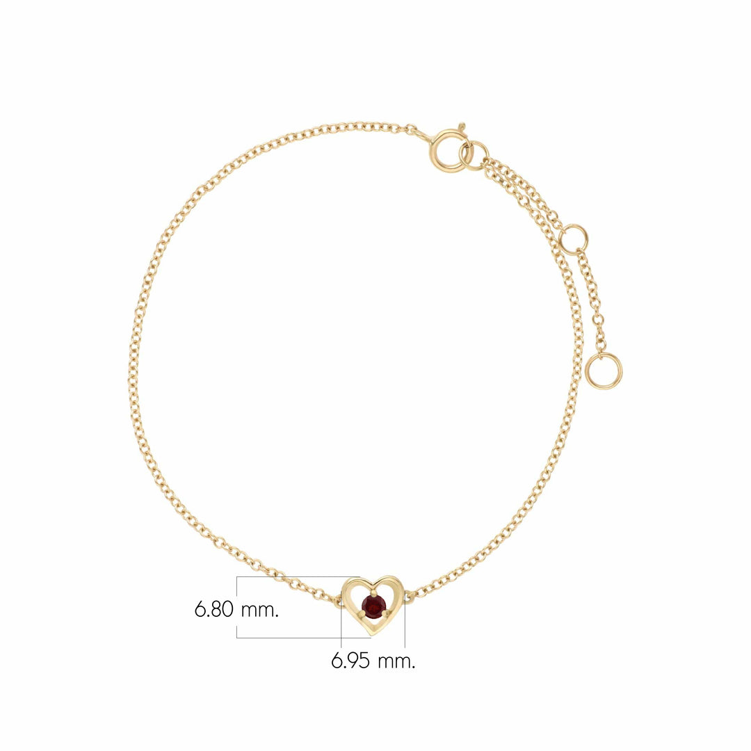 Klassisches rundes Rubin-Liebesherz-Armband mit einem einzelnen Stein in 9 Karat Gelbgold