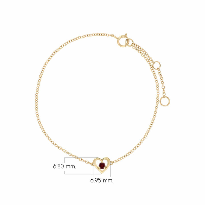 Klassisches rundes Rubin-Liebesherz-Armband mit einem einzelnen Stein in 9 Karat Gelbgold