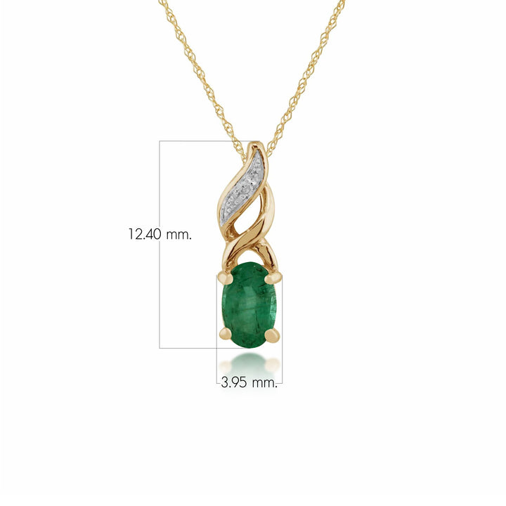 Klassischer ovaler Smaragd- und Diamant-Twist-Anhänger in 9 Karat Gelbgold