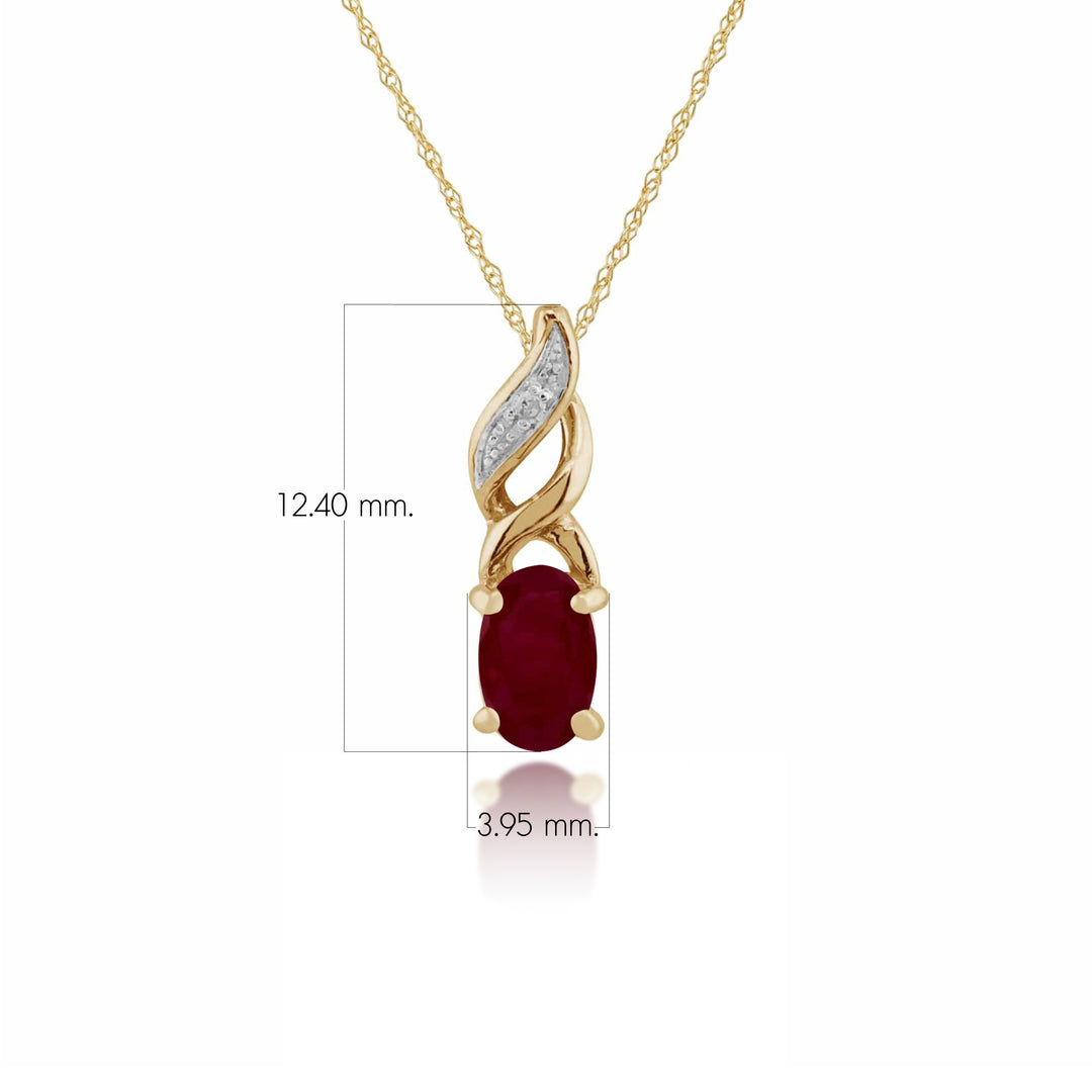 Klassischer ovaler Rubin- und Diamant-Twist-Anhänger in 9 Karat Gelbgold