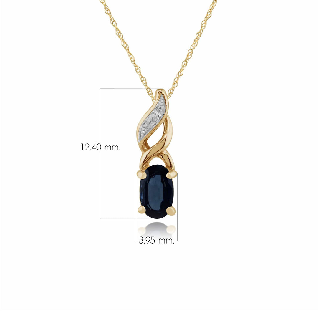 Klassischer ovaler Saphir- und Diamantanhänger in 9 Karat Gelbgold