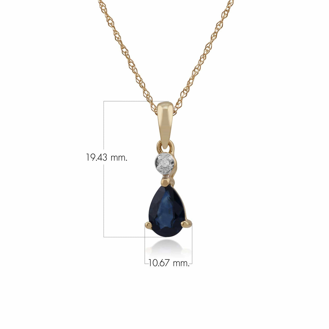 Klassischer Birnen-Saphir &amp; Diamant-Anhänger in 9 Karat Gelbgold