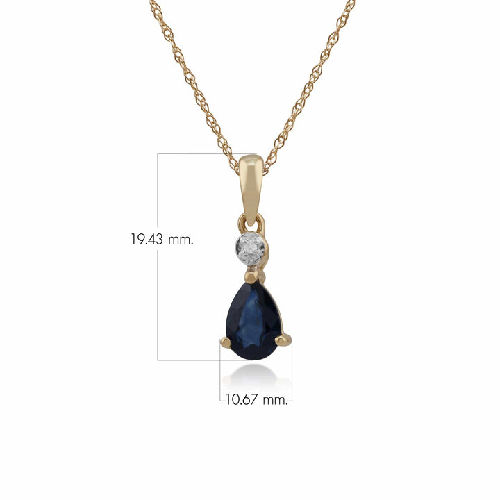 Klassischer Birnen-Saphir &amp; Diamant-Anhänger in 9 Karat Gelbgold