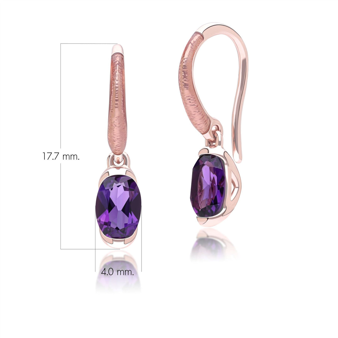 Siberian waltz Oval amethyst with violet enamelled half-bezel set french hook earrings in rose gold vermeil sterling silver