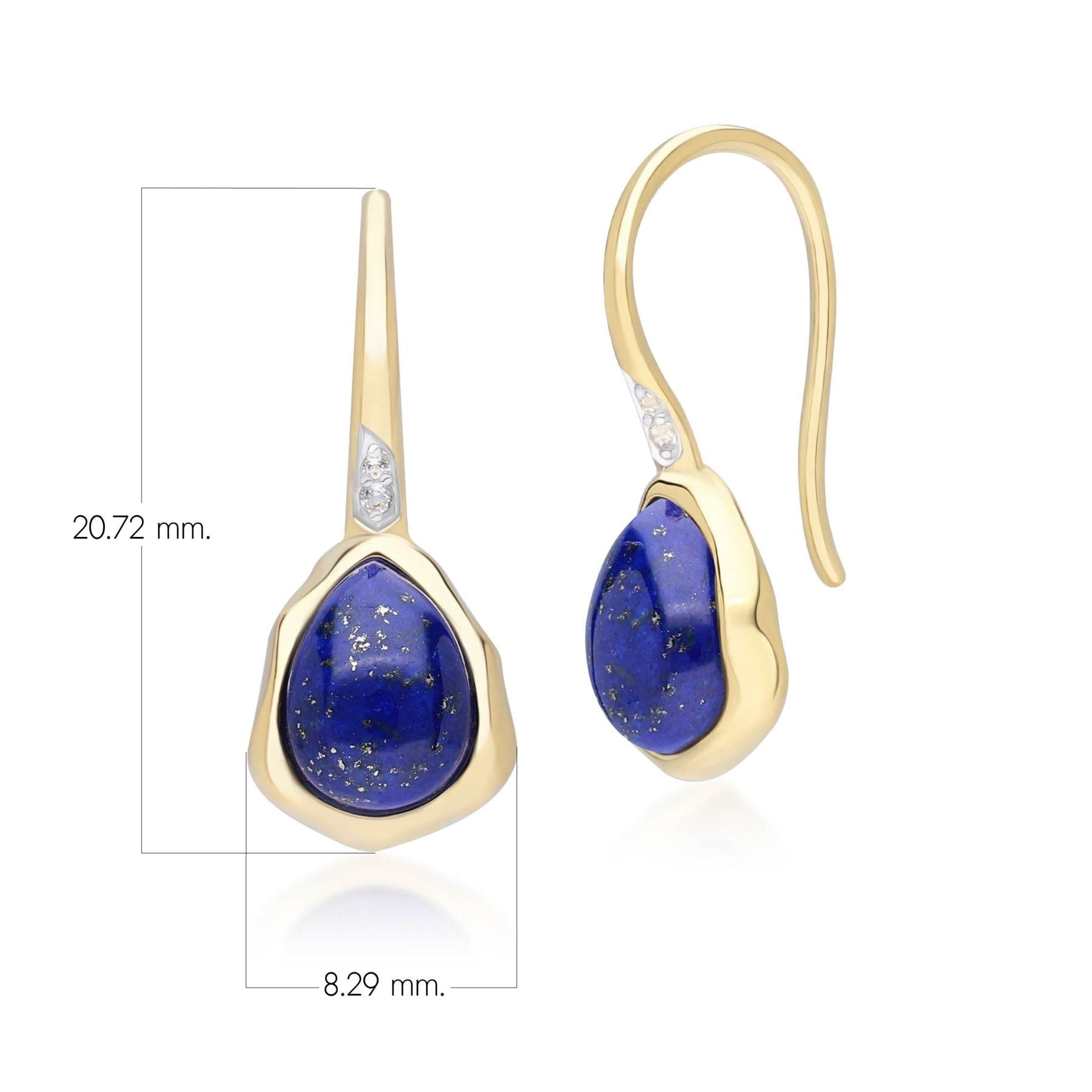 253E418702925 Irregular Lapis Lazuli & Topaz  Drop Earrings In 18ct Gold Plated SterlIng Silver Dimensions
