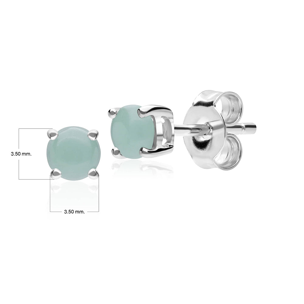 Klassische runde Jade-Ohrstecker mit Krappenfassung in 9 Karat Weißgold, 3,5 mm