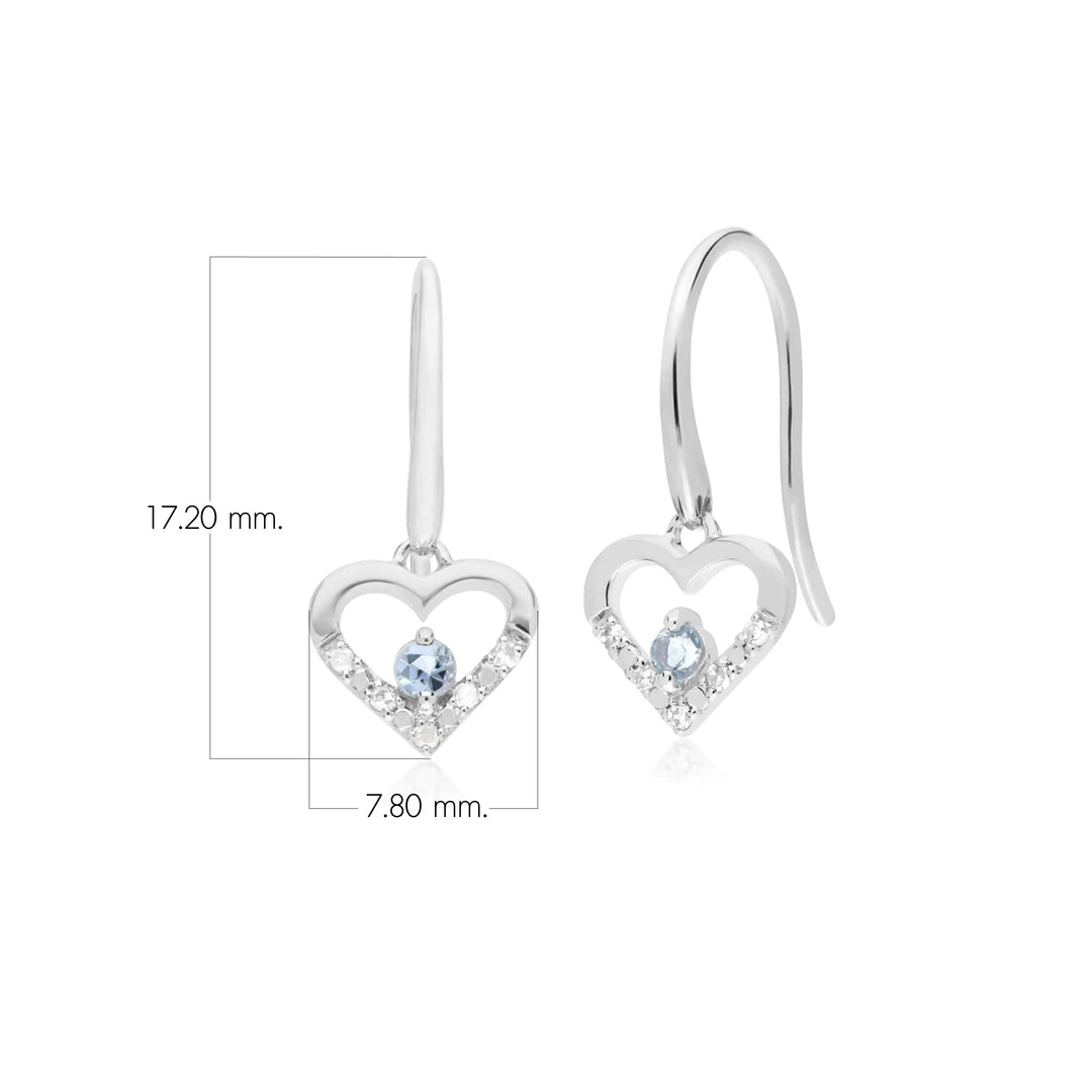 Klassische runde Liebes-Ohrringe mit Aquamarin und Diamanten in Herzform aus 9 Karat Weißgold