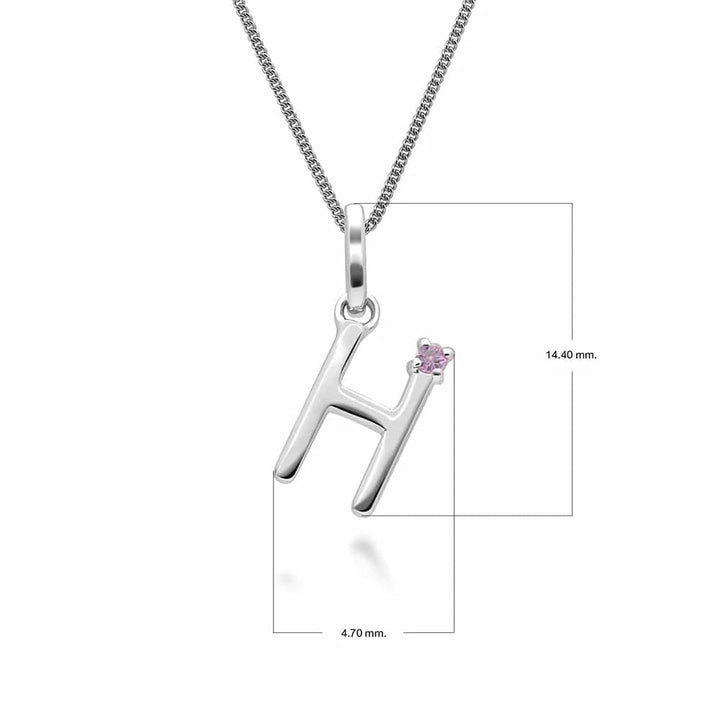 Rosa Saphir-Anfangsbuchstaben-Anhänger-Halskette aus 9 Karat Weißgold