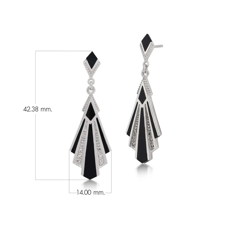 Cabochon-Ohrringe aus schwarzem Onyx und Markasit im Art-Deco-Stil