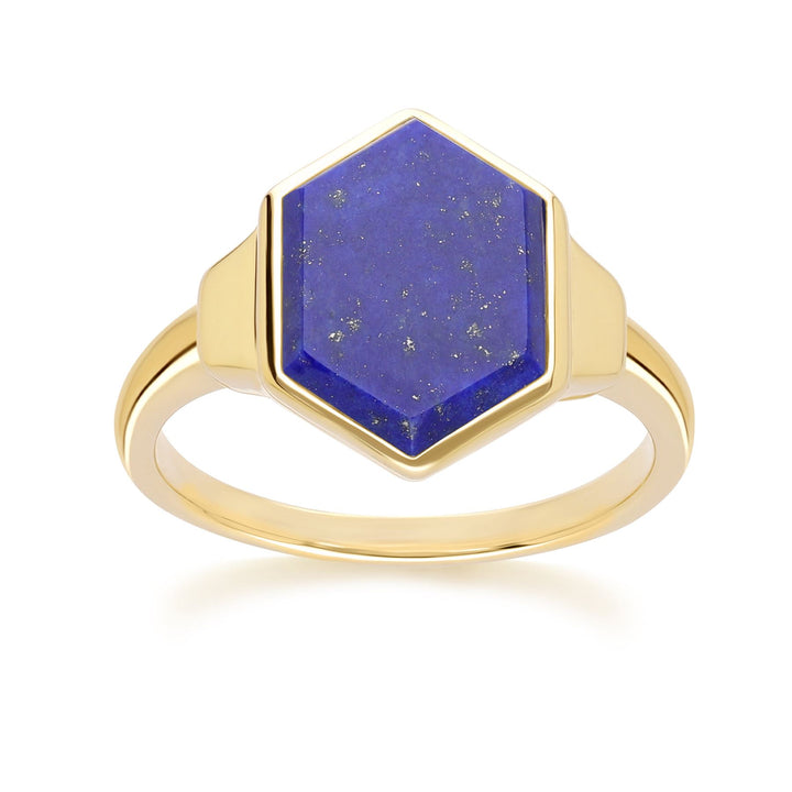 Grand-Deco-Sechskant-Lapislazuli-Ring aus Gold-Vermeil