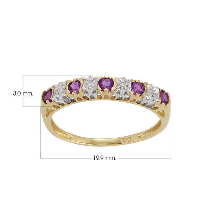 Klassischer runder Amethyst-Diamant-Halb-Eternity-Ring in 9 Karat Gelbgold