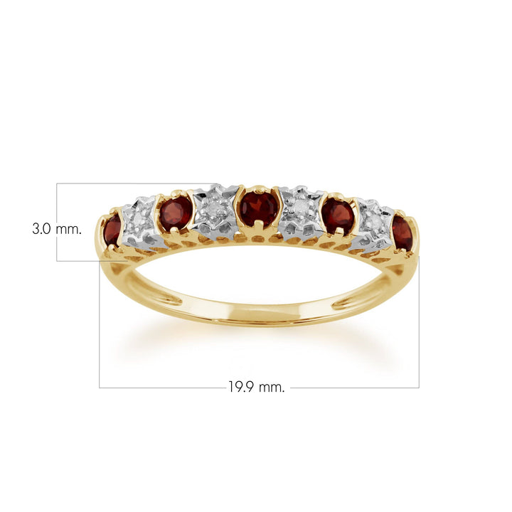 Klassischer runder halber Ewigkeitsring mit Granat und Diamant in 9 Karat Gelbgold