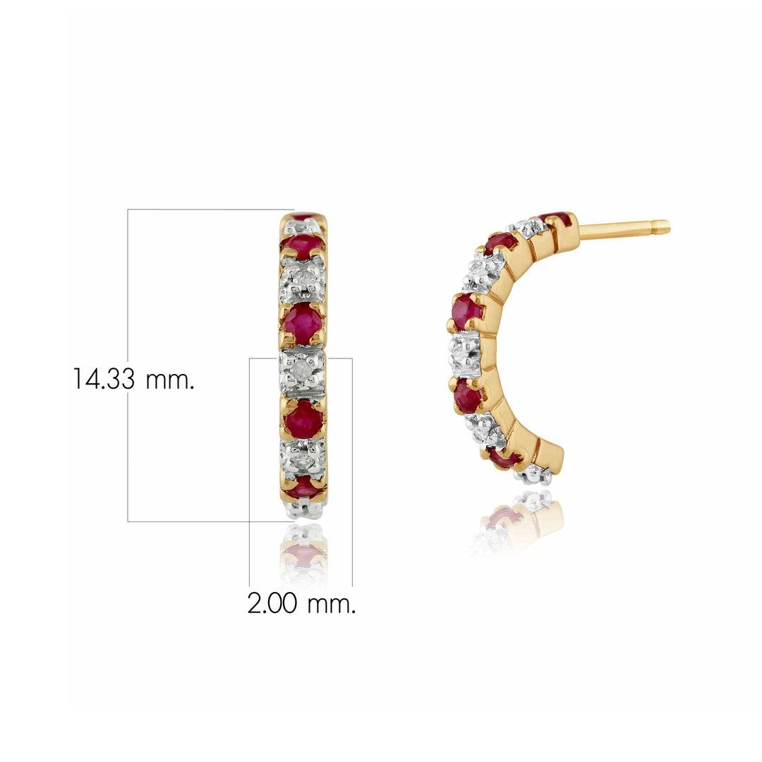Klassische runde Rubin-Diamant-Hoop-Ohrringe aus 9-karätigem Gold
