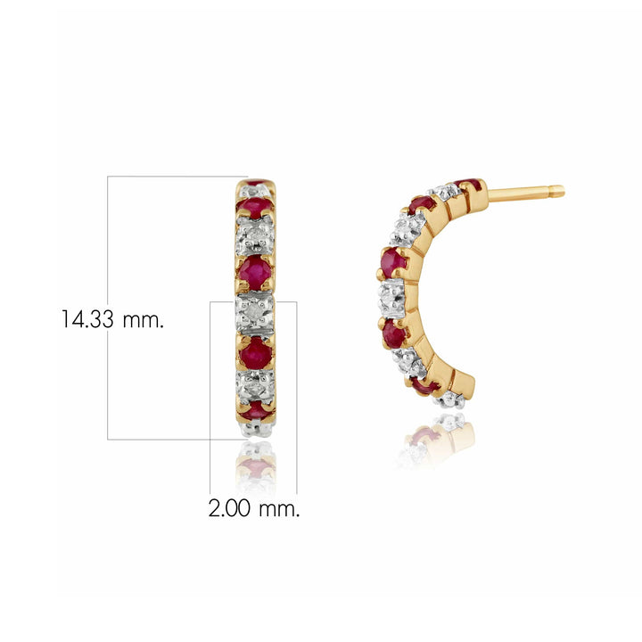 Klassische runde Rubin-Diamant-Hoop-Ohrringe aus 9-karätigem Gold