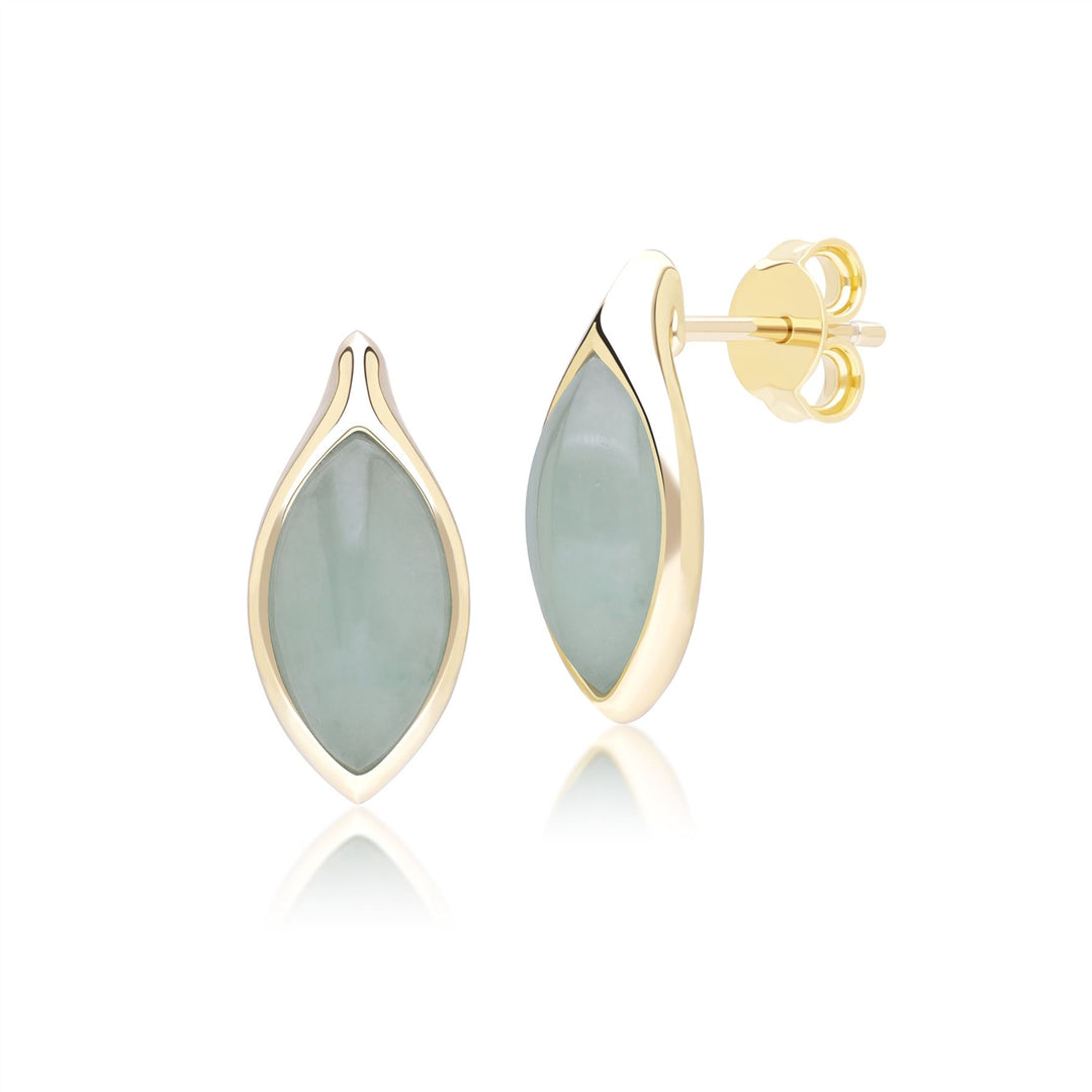 Klassische Marquise-Ohrstecker aus grünem Jadeit in 9 Karat Gelbgold