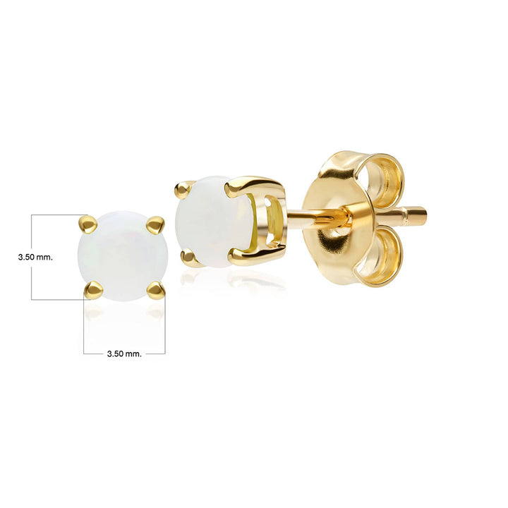 Klassische runde Opal-Cabochon-Ohrstecker in 9 Karat Gelbgold, 3,5 mm