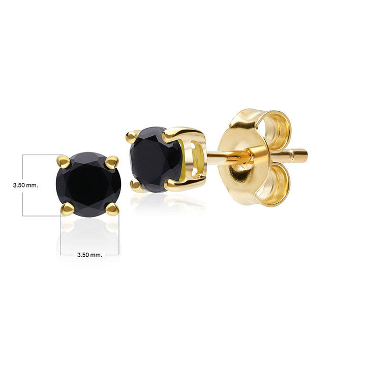 Klassische runde Ohrstecker aus schwarzem Onyx in 9 Karat Gelbgold, 3,5 mm