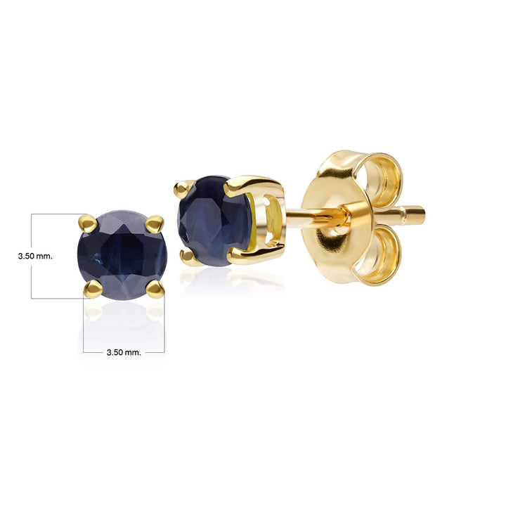 Klassische runde Ohrstecker mit schwarzem Saphir in 9 Karat Gelbgold, 3,5 mm