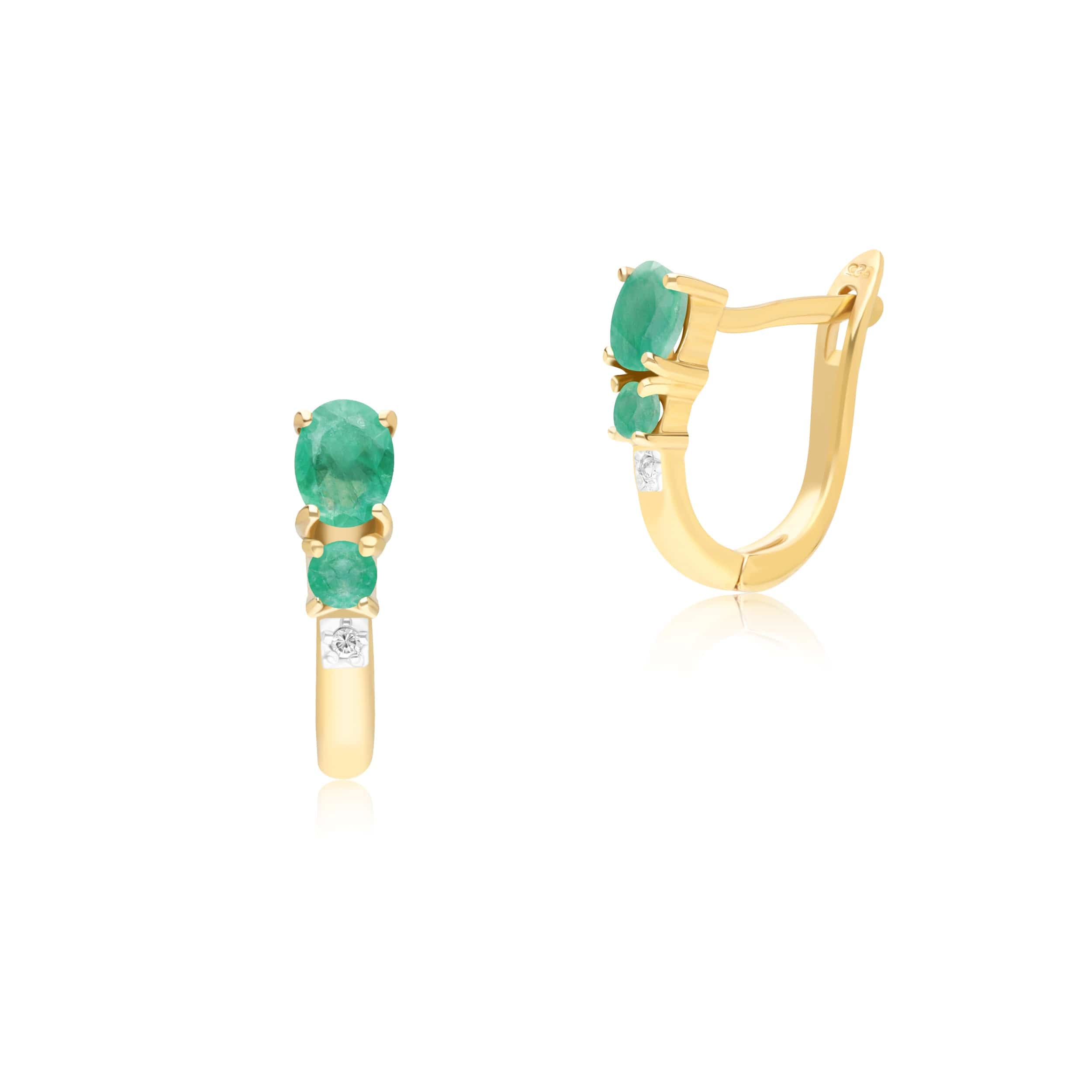 183E0407069 Classic Oval Emerald & Diamond Hoop Earrings in 9ct Yellow Gold 1