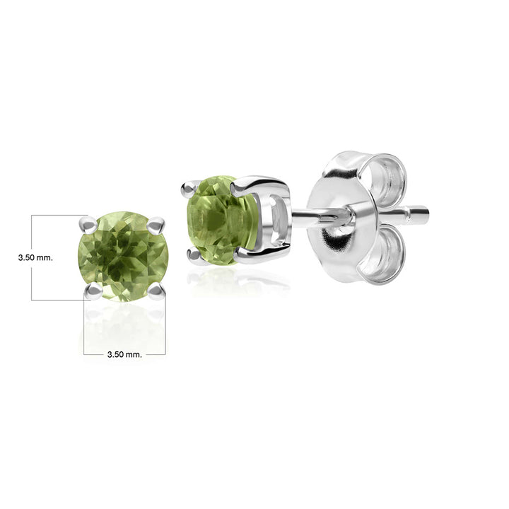 Klassische runde Peridot-Ohrstecker aus 9 Karat Weißgold, 3,5 mm